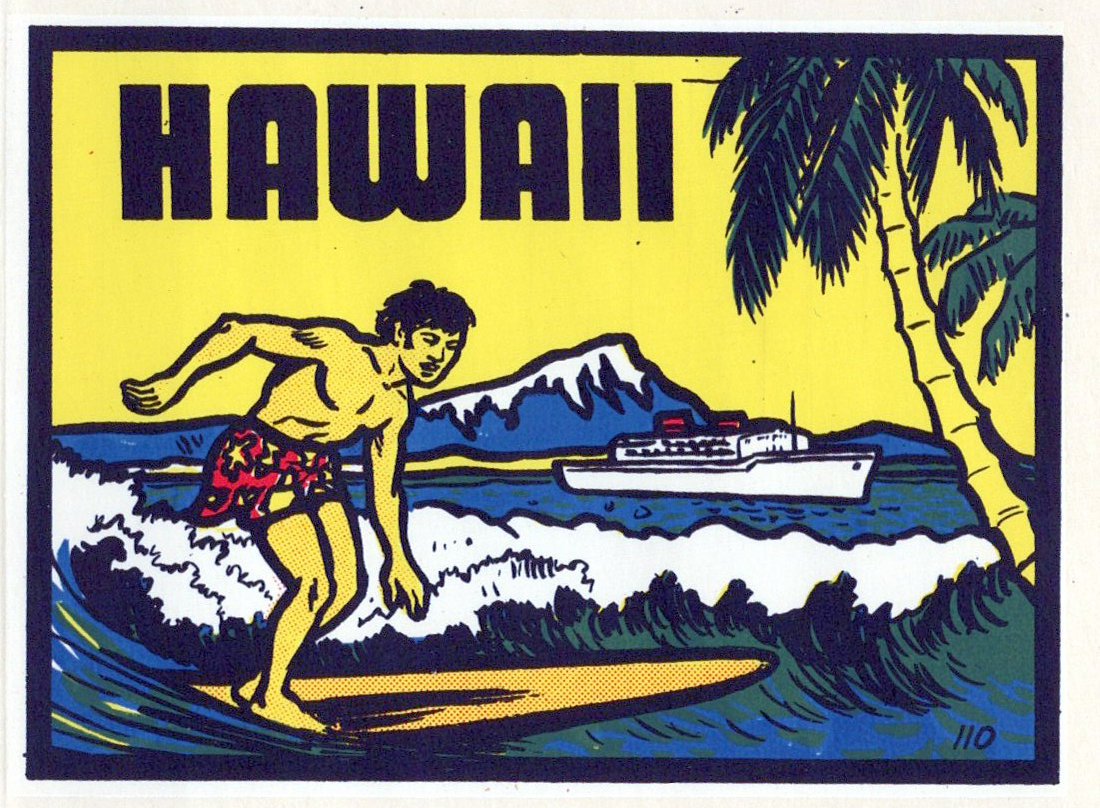 (image for) Hawaii (3) Surfer Vintage Vacation Stickers